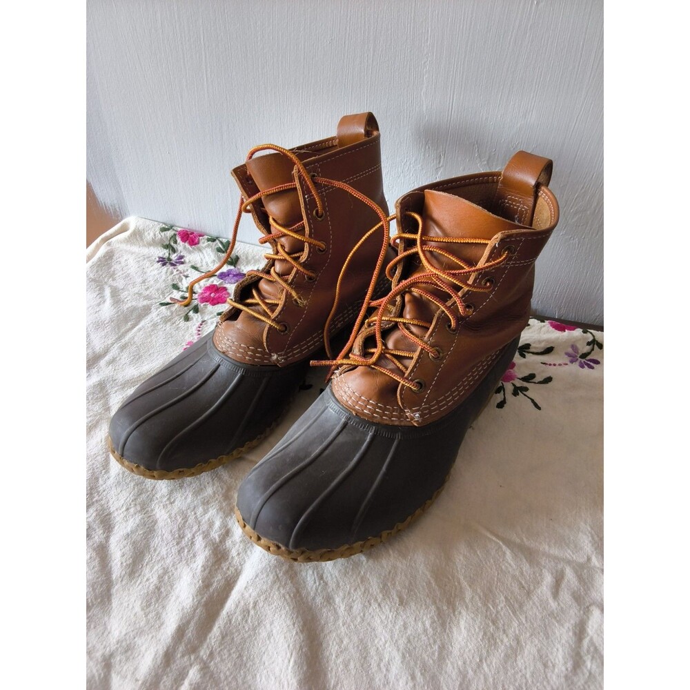 LL Bean Bean Boots 8 Inch Duck USA Maine Made Rain Tan Mens Size 9 M Leather